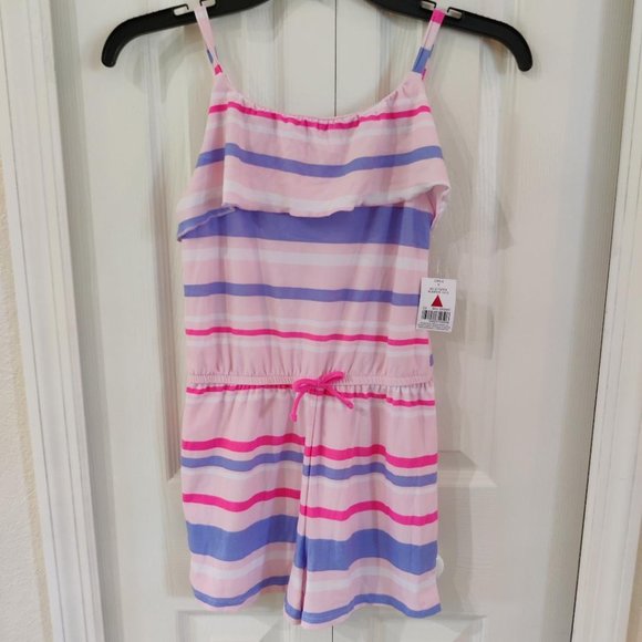 Extremely Me Girls Short Striped Pink Purple White Romper 10/12 NWT - Picture 1 of 2